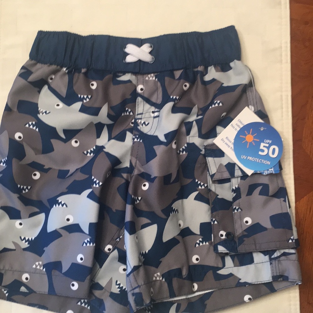 NWT-Infant Boys Wave Zone Shark Print Swim Trunks
